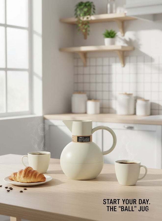 GAZELLA Plastic Tea/Coffee Flask 1 Liter Off White, Borosilicate Glass Inside - Image 2