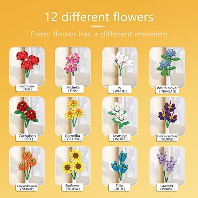 Sienon Flower Bouquet Building Blocks Set-1064PCS, 12 Kinds of Flowers Botanical Collection, Assorted Flowers Brick Toys Creative Project for Home Room Decoration Valentines Day Christmas Birthday - Image 5