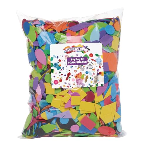 Colorations Big Jumbo Bag of Foam Shapes, 1 Lb Bulk, Assorted Colors, Geometric Rainbow Shapes, for STEM, STEAM, Collage, Mosaic, Arts & Crafts, Learning, Matching, Sorting, Pattern (Item # FOAMRUS) - Image 1