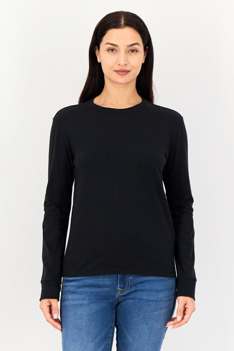 Allbirds Women Crew Neck Solid Long Sleeve T-Shirt, Black - Image 1