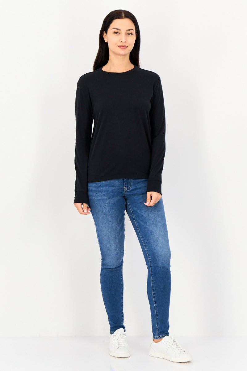 Allbirds Women Crew Neck Solid Long Sleeve T-Shirt, Black - Image 3
