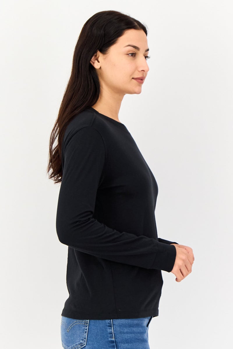 Allbirds Women Crew Neck Solid Long Sleeve T-Shirt, Black - Image 4