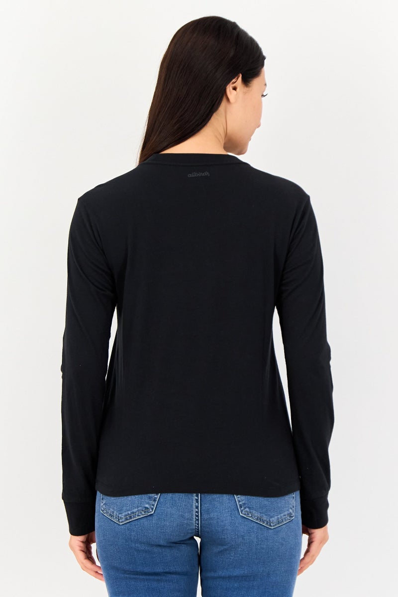 Allbirds Women Crew Neck Solid Long Sleeve T-Shirt, Black - Image 2