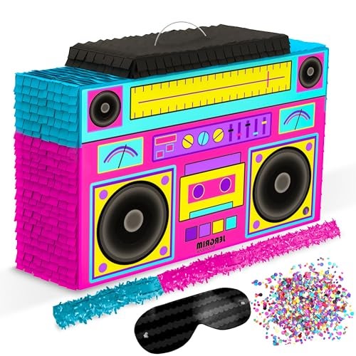 Jergrim Boombox Piata 4Piece Set perfect for Retro Birthday Party Decorations 80s Parties Hip Hop 90s 1980s Radio Piata for kids and adults 17X10 Durable - Image 1