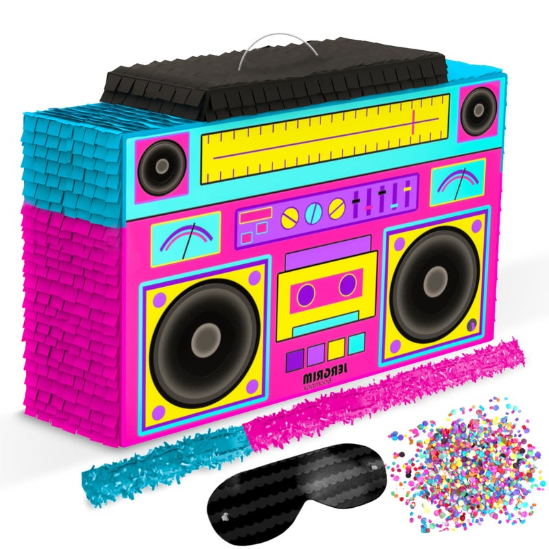 Jergrim Boombox Piata 4Piece Set perfect for Retro Birthday Party Decorations 80s Parties Hip Hop 90s 1980s Radio Piata for kids and adults 17X10 Durable - Image 2