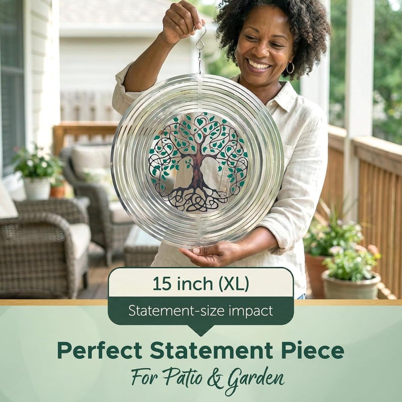 إسيو XL Tree of Life Wind Spinner for Yard and Garden, Hanging Outdoor Decor, Yard Art, Porch and Patio Decorations, Metal Wind Spinners Outdoor, Weather Resistant, 15” - Image 5