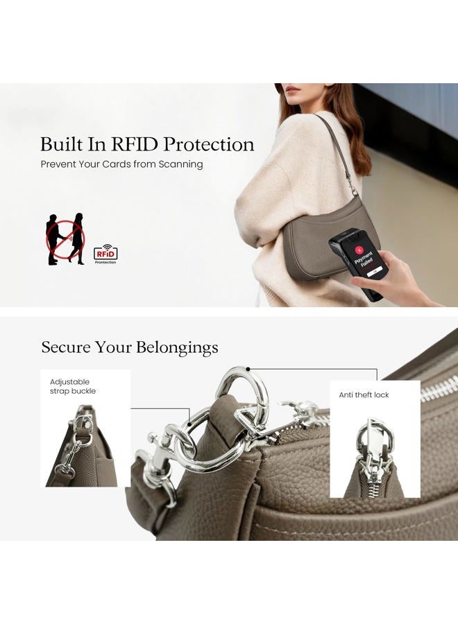 befen Genuine Leather Crossbody Bags for Women Anti Theft Shoulder Purse Trendy Hobo Bag with RFID Womens Handbag Purse, Taupe, Medium - Image 2