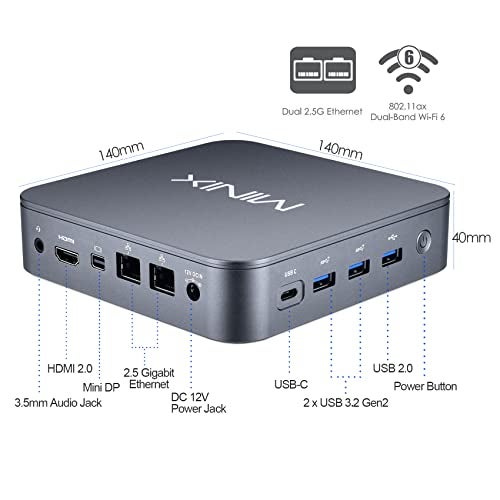 MINIX NEO J51-C8 Max Mini Computer, 8GB/512GB M.2 PCIe NVMe SSD Windows 11 Pro, Aluminum/Wi-Fi6/Dual 2.5GB LAN/USB-C/Triple Display/4K/Auto Power On/PXE Boot/RTC/Vesa Mount - Image 2