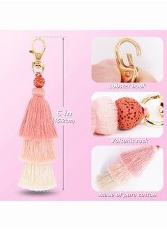 KASTWAVE Tassel Key Ring and Letter Keychain 2pcs Boho Key Ring Bag Pendant Hand-woven Retro Volcanic Stone Keychain Pendant for Purse Handbags Women Girl Alphabet Heart Sequin Keychain (Random Color)  - Image 2