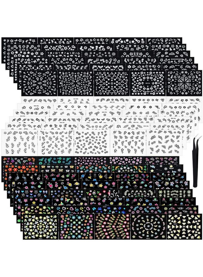 Blulu 5000 Pieces Flower Nail Stickers 100 Sheets 3D Selfadhesive Nail Floral Stickers Multidesign Flower Nail Decals Multicolor Flower Manicure Stickers With Tweezer (Classicchic Floral Series)  - Image 2
