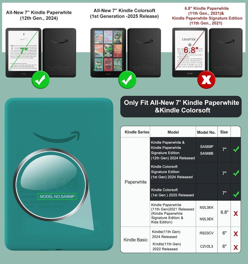 MoKo 360° Rotating Case for 7" Kindle Paperwhite 12th Generation 2024 & Kindle Colorsoft 2024/2025, Clear Back Detachable Magnetic Protective Adjustable Stand Cover with Auto Wake/Sleep, Jade Green - Image 2