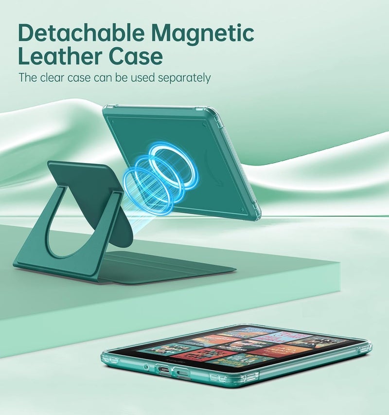 MoKo 360° Rotating Case for 7" Kindle Paperwhite 12th Generation 2024 & Kindle Colorsoft 2024/2025, Clear Back Detachable Magnetic Protective Adjustable Stand Cover with Auto Wake/Sleep, Jade Green - Image 3