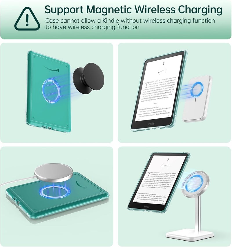 MoKo 360° Rotating Case for 7" Kindle Paperwhite 12th Generation 2024 & Kindle Colorsoft 2024/2025, Clear Back Detachable Magnetic Protective Adjustable Stand Cover with Auto Wake/Sleep, Jade Green - Image 5