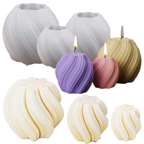 3 Pack Wave Candle Molds Multiple Size Ball Spiral Resin Casting Molds for Soap Making Home Decor