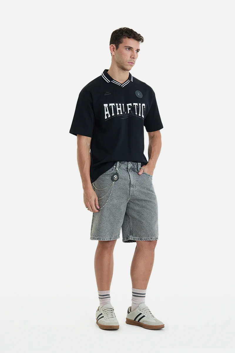 سنيتش Black Graphic Half Sleeve Oversized Streetwear T-Shirt