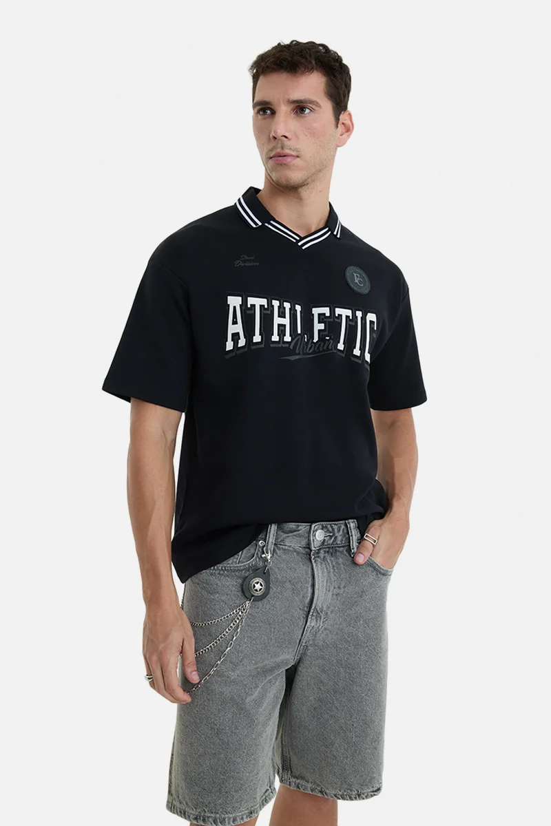 سنيتش Black Graphic Half Sleeve Oversized Streetwear T-Shirt