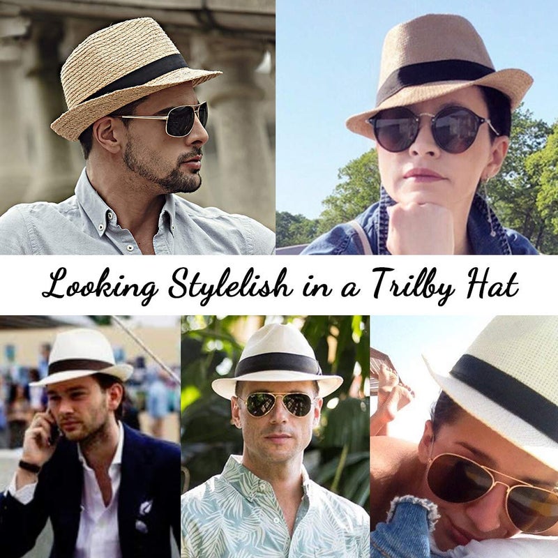 LADYBRO Straw Fedora Hats for Women Men Milky White Short Brim Sun Trilby Summer, 7 1/4 - Image 5