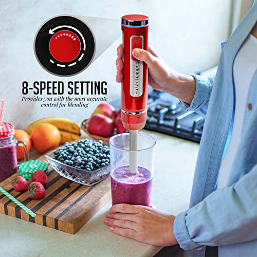 OVENTE Cordless Immersion Hand Blender, Rechargeable Handheld Portable Stick Mixer with 8 Mixing Speed Option, One-Touch Control and Stainless Steel Blades for Smoothies, Shakes or Soups, Red HR781R - Image 5