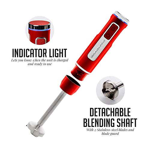 OVENTE Cordless Immersion Hand Blender, Rechargeable Handheld Portable Stick Mixer with 8 Mixing Speed Option, One-Touch Control and Stainless Steel Blades for Smoothies, Shakes or Soups, Red HR781R - Image 4