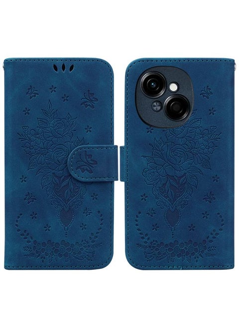 For Tecno Spark Go 1 / Pop 9 Pro Butterfly Rose Embossed Leather Phone Case(Blue)