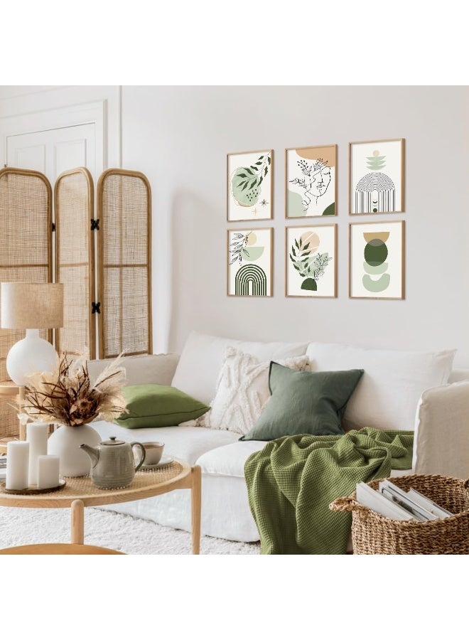 Bukela 6Pcs Unframed Sage Green Boho Geometric Canvas Wall Art, 8x10 Inch Abstract Art Poster Home Decor for Bedroom Living Room Office - Image 4