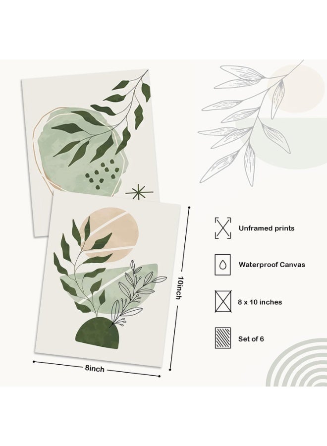 Bukela 6Pcs Unframed Sage Green Boho Geometric Canvas Wall Art, 8x10 Inch Abstract Art Poster Home Decor for Bedroom Living Room Office - Image 2