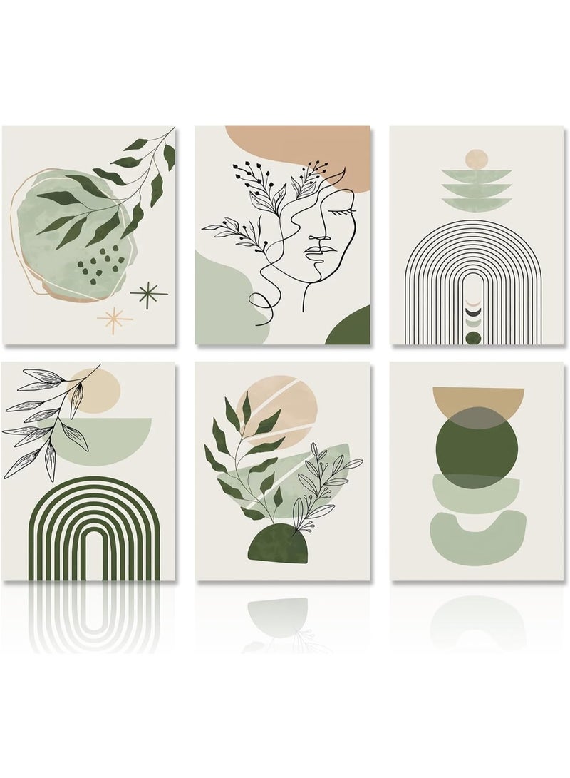 Bukela 6Pcs Unframed Sage Green Boho Geometric Canvas Wall Art, 8x10 Inch Abstract Art Poster Home Decor for Bedroom Living Room Office - Image 1