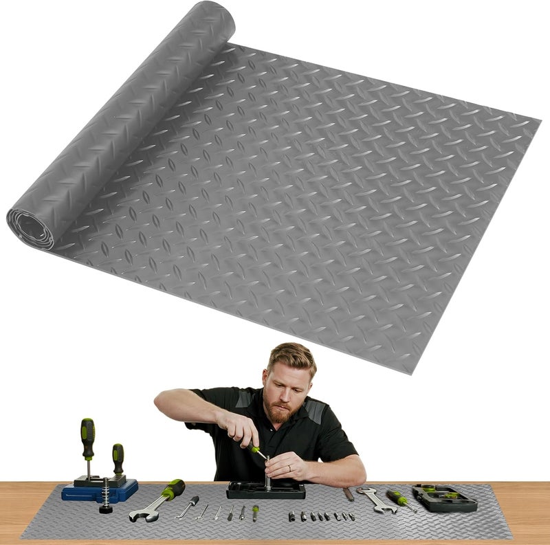 ARQRHTLY Workbench Mat, PVC Work Bench Mat with Non-Slip Texture, 2mm Thick Scratch & Stain Resistant Surface for Painting, Woodworking, Crafting, Building and Tool Protection (Grey, 16.93" x 47.24") - Image 1