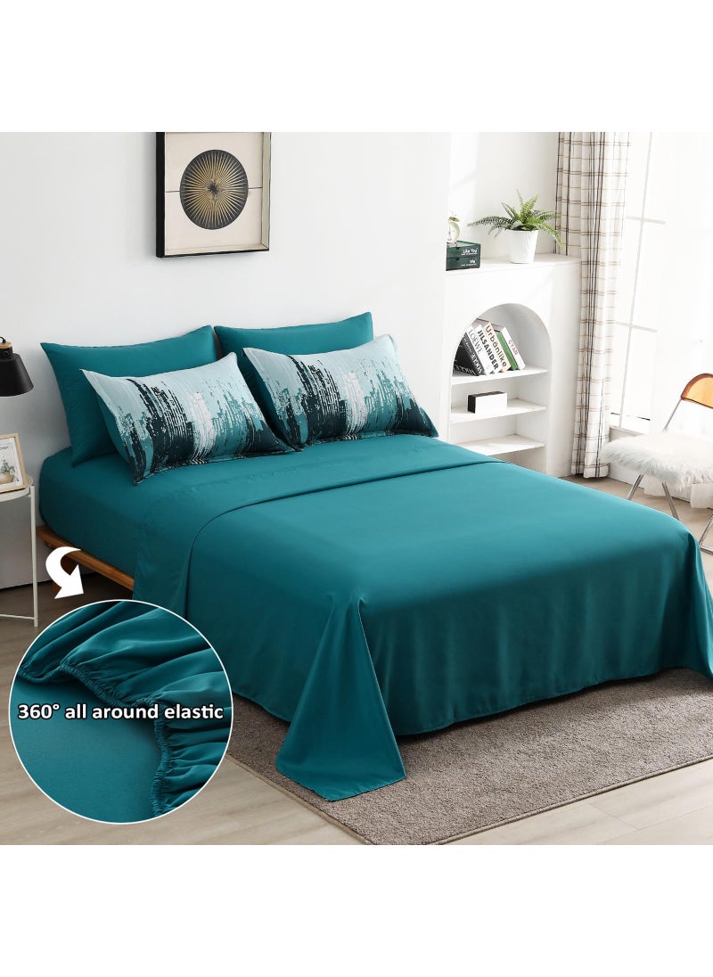 WONGS BEDDING WONGS BEDDING Comforter Set King  Teal Green 7 Pieces Bed in a Bag Colorful Abstract Art Gradient Comforter Soft Microfiber Bedding Set with Comforter  Flat Sheet Fitted Sheet Pillow Shams Pillowcases  - Image 5