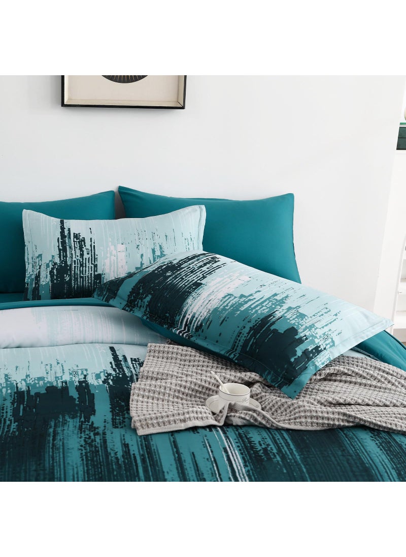 WONGS BEDDING WONGS BEDDING Comforter Set King  Teal Green 7 Pieces Bed in a Bag Colorful Abstract Art Gradient Comforter Soft Microfiber Bedding Set with Comforter  Flat Sheet Fitted Sheet Pillow Shams Pillowcases  - Image 4
