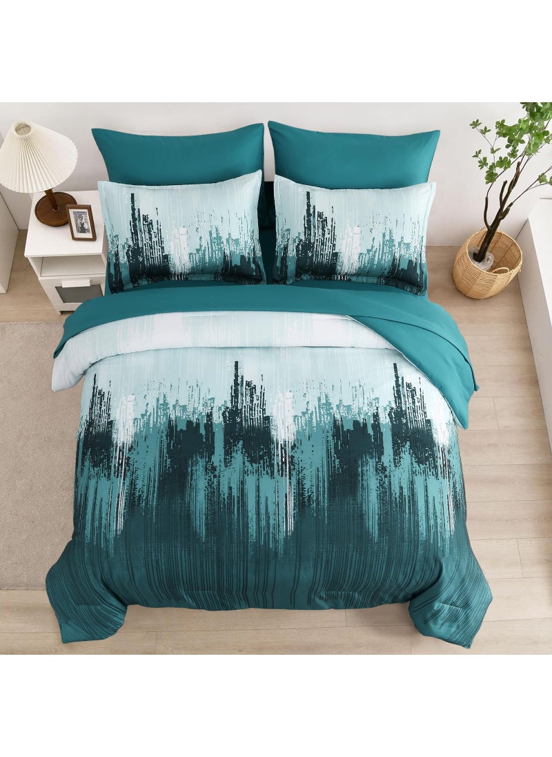 WONGS BEDDING WONGS BEDDING Comforter Set King  Teal Green 7 Pieces Bed in a Bag Colorful Abstract Art Gradient Comforter Soft Microfiber Bedding Set with Comforter  Flat Sheet Fitted Sheet Pillow Shams Pillowcases  - Image 3