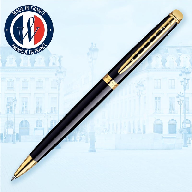 Waterman Hémisphère Kugelschreiber | Hochglänzend Schwarz Mit Zierteile AUS 23 K Gold | Mittlere Spitze | Blaue Tinte | Geschenkbox - Image 2