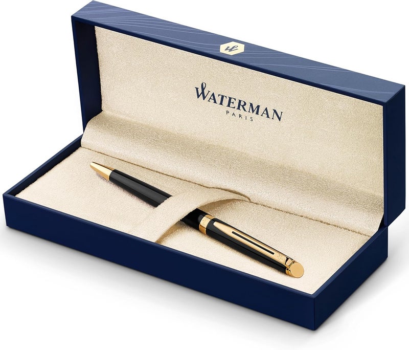 Waterman Hémisphère Kugelschreiber | Hochglänzend Schwarz Mit Zierteile AUS 23 K Gold | Mittlere Spitze | Blaue Tinte | Geschenkbox - Image 1