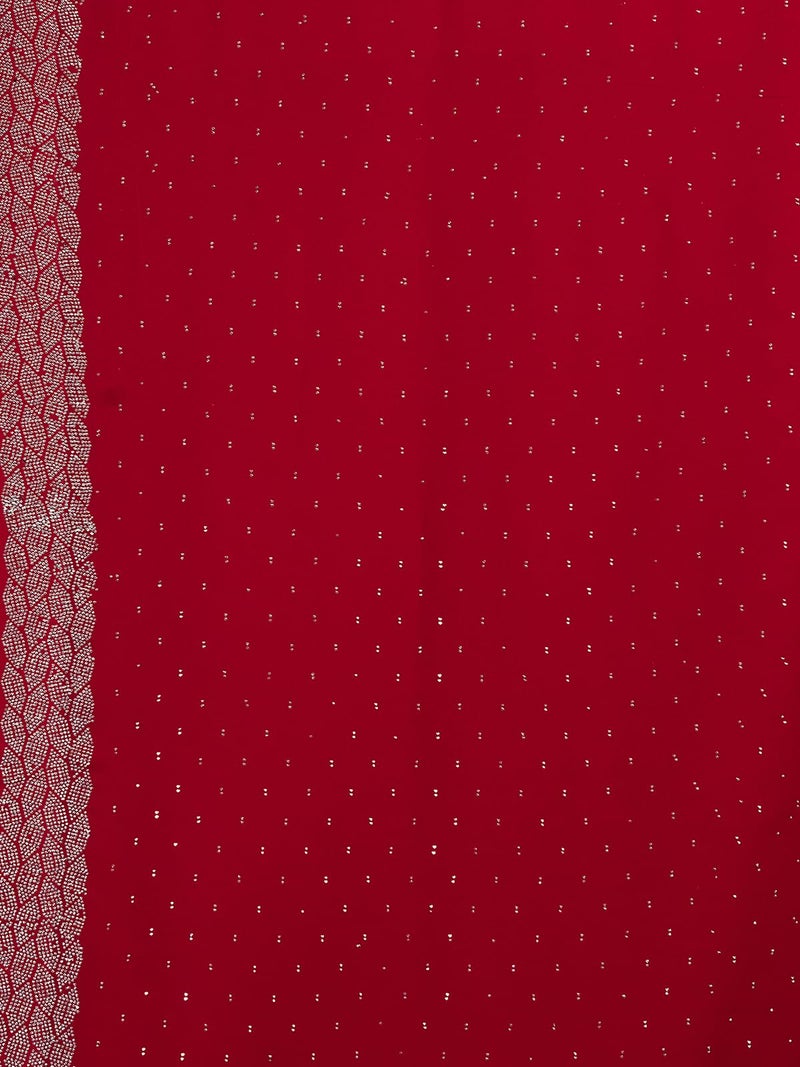 Satrani Women's Georgette Stone Work Saree with Unstitched Blouse Piece (4085S184N_Red1) - Image 5