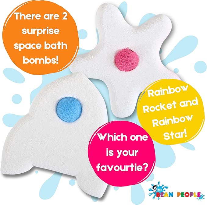 The Bean People The Bean People Space RocketThemed Bath Bombs for Kids Rainbow Coloured Kids Bath Bombs with Toys Inside Sponge Bath Toys 5 to Collect Fantastic Scent 