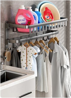 Joybos Towel Rack Bathroom Punch-Free Bathroom Storage Rack Integrated Rack Toilet Toilet Kit Bath Towel Rack 50cm*20cm*6cm Grey  - Image 4