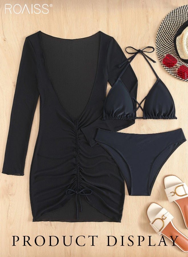 roaiss 3 Piece Tankini Bikini Set Women'S Beach Swimsuit Set With Adjustable Bra And High Waist Swim Bottoms And Sun Protective Cover Up - Image 4