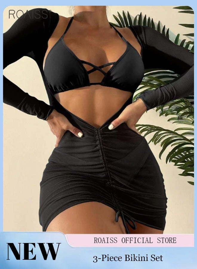 roaiss 3 Piece Tankini Bikini Set Women'S Beach Swimsuit Set With Adjustable Bra And High Waist Swim Bottoms And Sun Protective Cover Up - Image 1