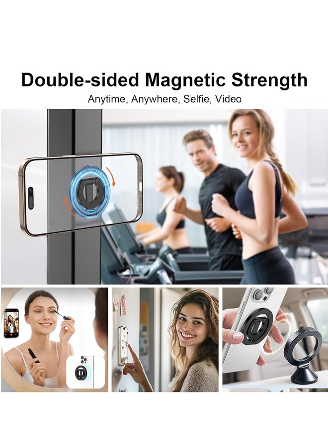 Smartphone holder with a magnetic ring for MagSafe Dual-Side Magnetic technology. It serves as a removable gym phone grip with a kickstand, compatible with iPhone 16/15/14/13/12 series and magnetic car mounts - Image 2