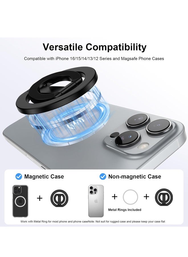 Smartphone holder with a magnetic ring for MagSafe Dual-Side Magnetic technology. It serves as a removable gym phone grip with a kickstand, compatible with iPhone 16/15/14/13/12 series and magnetic car mounts - Image 4