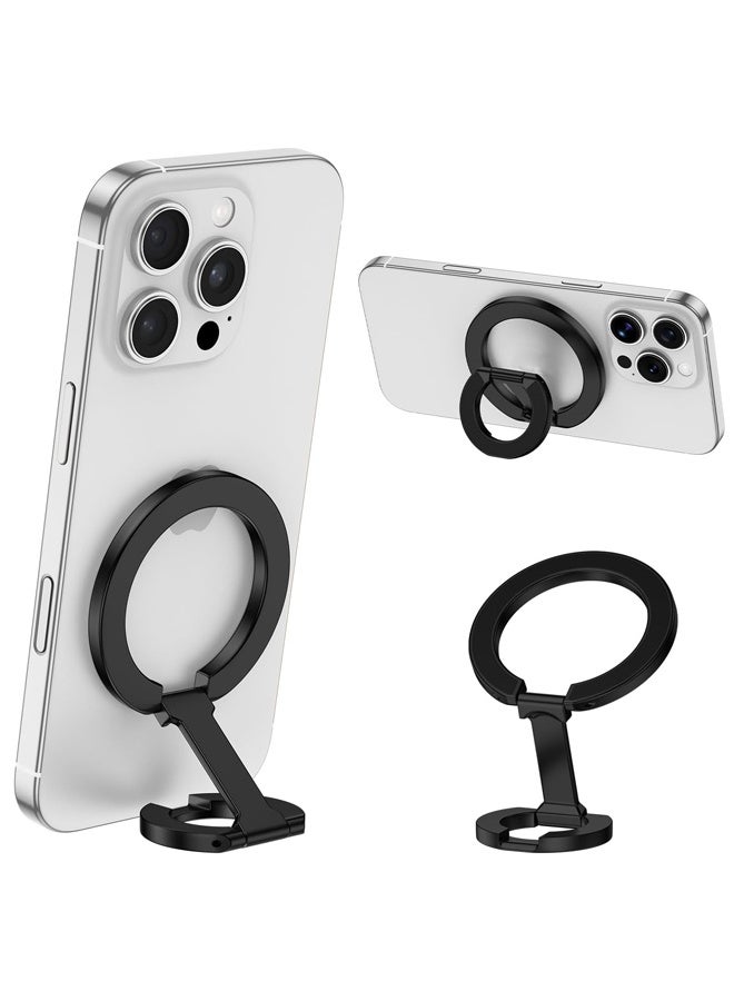 Smartphone holder with a magnetic ring for MagSafe Dual-Side Magnetic technology. It serves as a removable gym phone grip with a kickstand, compatible with iPhone 16/15/14/13/12 series and magnetic car mounts - Image 1