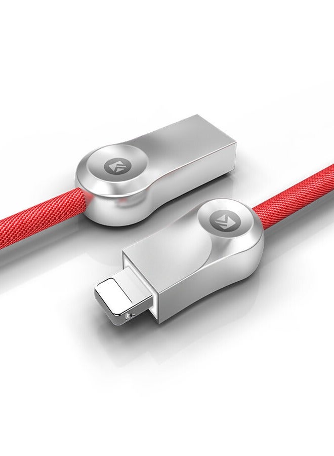 F&V USB data charger cable for mobile phone nylon braided 1 meter Red color - Image 1