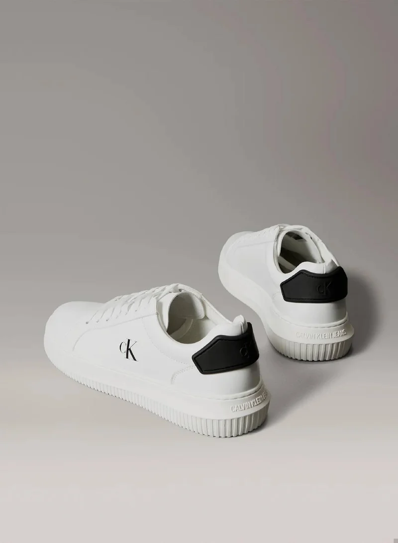 Calvin Klein Jeans Bright White/Black Leather Trainers for Men | Best Price UAE