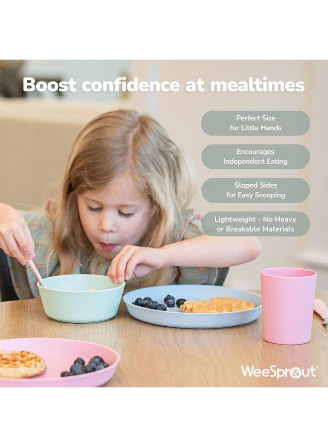 WeeSprout Bamboo Kids Bowls, Set of Four 10 oz Kid-Sized Bamboo Bowls, Dishwasher Safe Kid Bowls (Blue, Green, Gray, & Beige) - Image 3