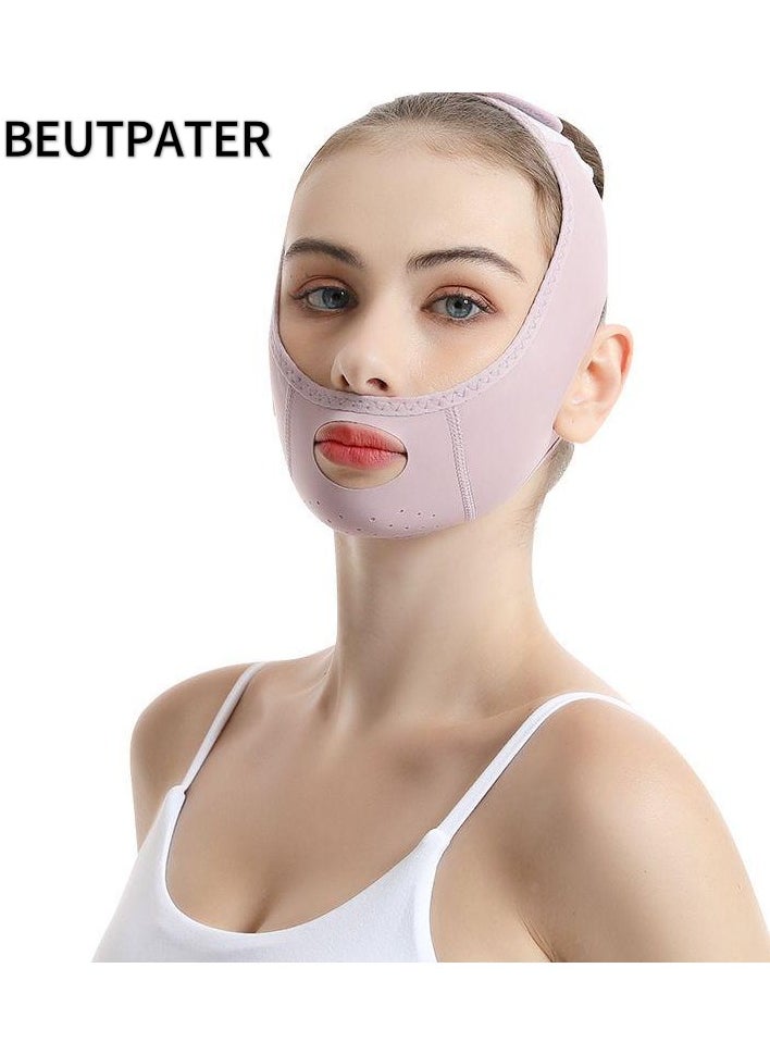 BEUTPATER Double Chin Reducer,V Line Mask Face Lifting Strap,Face Lift Chin Strap Sculpting Tool,Reusable Face Shaper and Lifting Belt,Chin Up Eliminator,Exclusive Formula For Efficient Improvement(Purple)  - Image 1