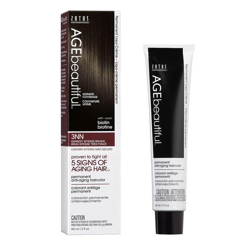 AGE beautiful Permanent Hair Color Dye Liqui Creme | 100% Gray Coverage | Anti-Aging Haircolor | Biotin for Thicker, Fuller Hair | Professional Salon Coloring | 3NN Darkest Intense Brown - Image 2