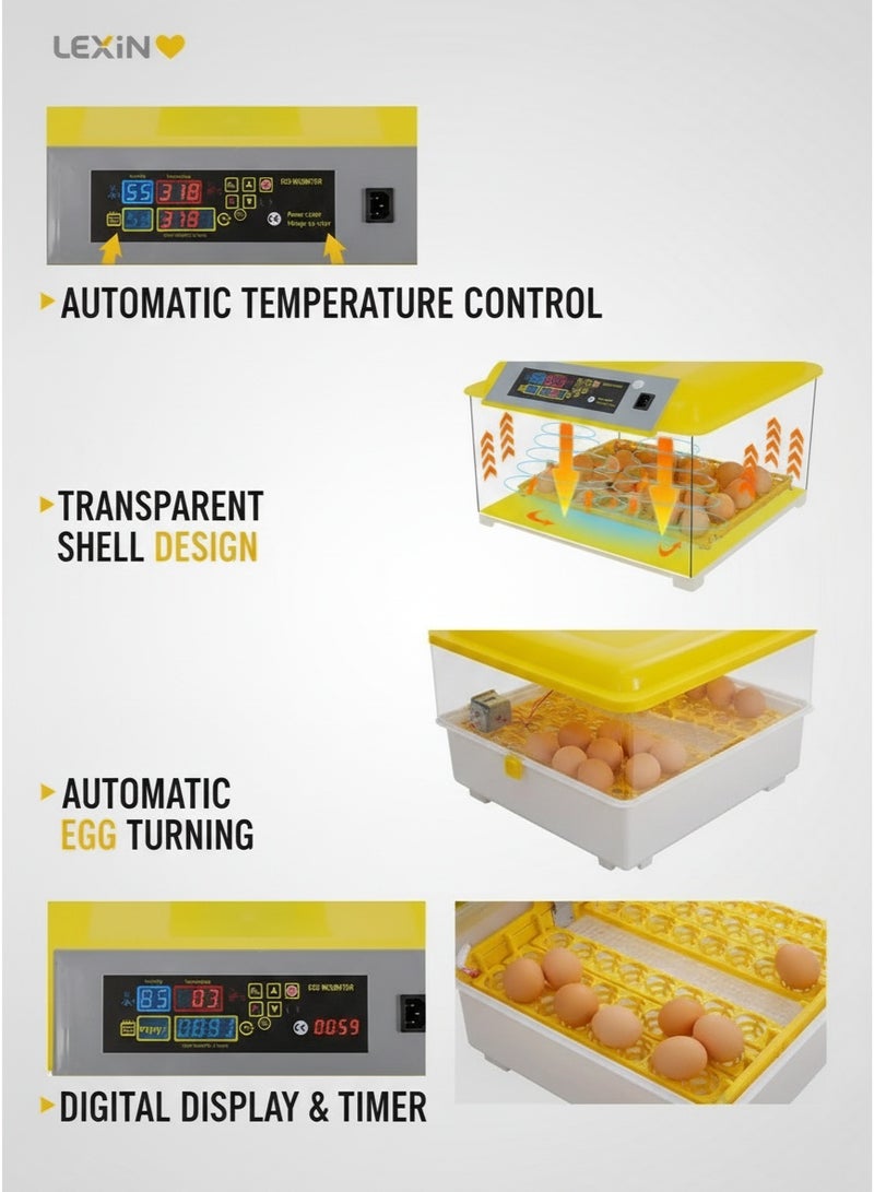LEXIN 48 Egg Incubator, Automatic Turning Digital Chicken Egg Hatcher, Temperature and Humidity Control with Digital Display for Hatching Chickens Ducks Goose and etc.. - Image 2