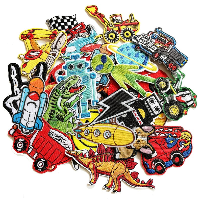MISDONR 30pcs Boys Iron on Patches for Clothing Jackets DIY Sew Embroidered Applique Decorative Repair Patches