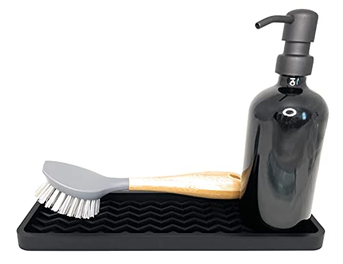 Happitasa Silicone Kitchen Sink Organizer Tray, Sponge Holder and Countertop Protector | Bathroom and Kitchen Soap Dish and Dispenser Tray (Black, 12" x 4", 9.2 Ounces, Zigzag) - Image 2