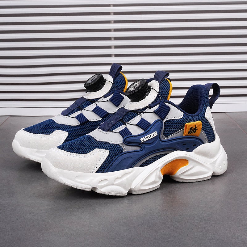 Boys' Shoes 2025 Spring & Fall Medium And Large Kidsren'S Sports Shoes Girls' Leather Waterproof Rotating Button Casual Shoes - Image 1